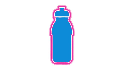 Vibrant Blue Water Bottle with Neon Pink Outline.