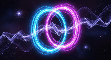 Obraz premium Overlapping Glowing Energy Circles in Cosmic Void | Spiritual Signs, Aura Flow, Ethereal Connection, Communication from Another You JPG