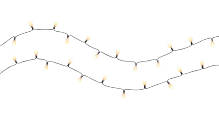String of white christmas lights transparent background cutout png