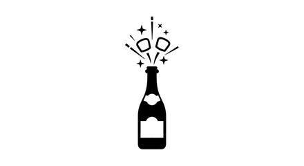 Champagne Bottle Popping with Sparkling Explosion Icon.