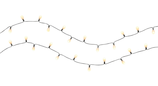 String of white christmas lights transparent background cutout png
