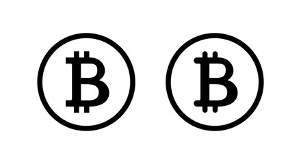 Bitcoin logo icon in circular outline. Blockchain currency and crypto payment symbol