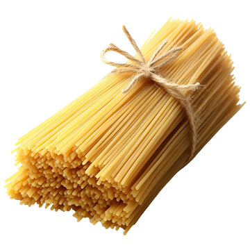 Bundle of long yellow pasta tied with string