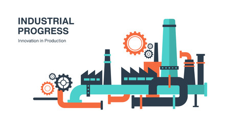 Obraz premium Industrial progress vector illustration Factory gears and pipes represent innovation and manufacturing