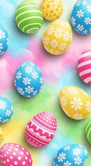 Fototapeta premium Colorful Easter Eggs on Pastel Background - Festive Spring Celebration.