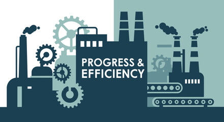 Progress  Efficiency industrial concept banner with factories gears manufacturing and development