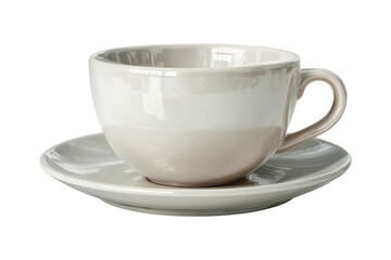Ceramic white coffee cup and saucer sitting ready for a warm beverage enjoyment isolated isolated on transparent background