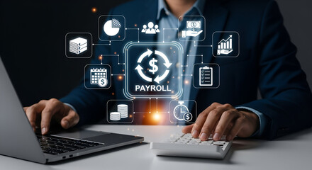 Fototapeta premium Business Payroll Management With Digital Icons And Laptop
