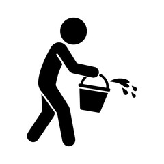 Man pouring water, stickman icon with bucket isolated silhouette