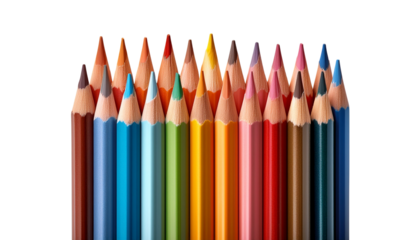 Vibrant color pencils artistically arranged in perfect harmony secluded on a plain surface