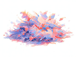 A composition with colorful pop elements scattered on a white background