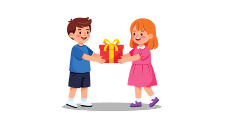 Boy giving a gift to a girl celebrating a special occasion.