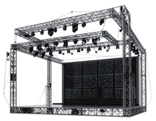 Futuristic LED Concert Stage with Rigging and Screens PNG