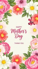 Fototapeta premium Happy Mothers Day Floral Greeting Card with Pink and White Flowers.