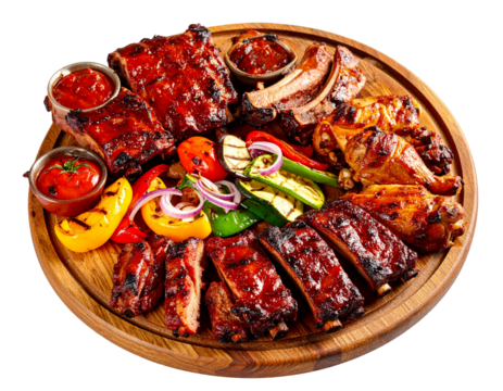 Assorted Grilled Meats Platter with Vegetables PNG