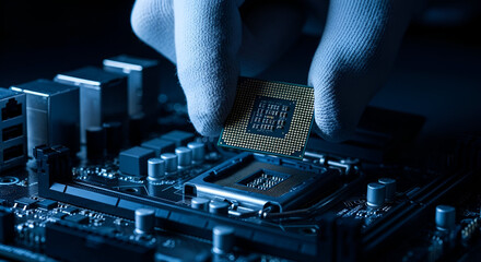 Hand Installing CPU Microprocessor onto Motherboard