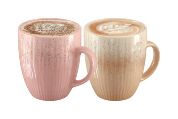 Two elegant ceramic mugs side by side showcasing warm beverage comfort and morning rituals together isolated on transparent background