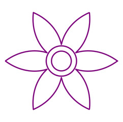 Abstract Five Petal Line Flower, Simple Modern Purple Outline, Minimalist Geometric Floral Badge Template, Creative Nature Botanic Logo, Art, Banner, Decorative Invitation, Spring Design Background