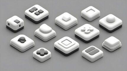 Tombol pengontrol game isometrik berwarna putih dan abu-abu