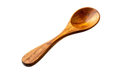 Polished wooden spoon isolated against a dark background