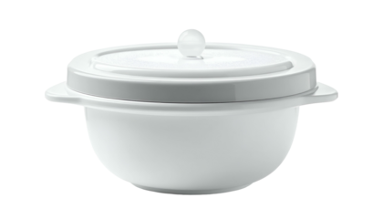 White ceramic bowl with lid, small knob. Clean and simple design