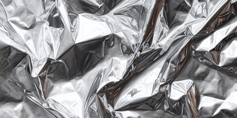 Textured Silver Foil Surface with Deep Crumpled Folds and a Brilliant Metallic Sheen