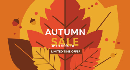 Vibrant autumn sale vector banner Seasonal fall leaves and limited time offer promotion