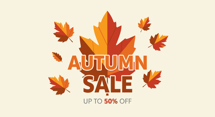 Seasonal Autumn Sale banner with falling leaves offering up to 50 discount