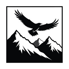 Obraz premium Black flying eagle silhouette vector illustration with feathered wings as a wild symbol of freedom and nature