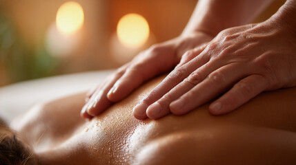 Hands doing back massage spa