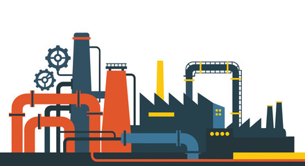 Obraz premium Industrial factory production plant with pipes stacks and gears