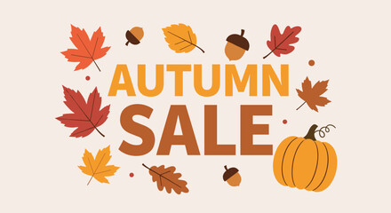 Autumn Sale vector banner featuring fall foliage pumpkin and acorns Seasonal marketing promotion