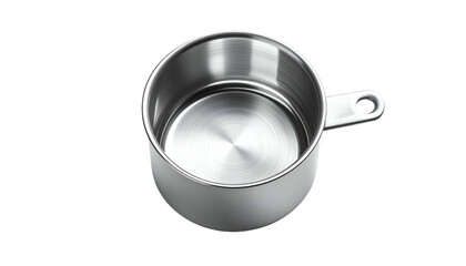 Metal saucepan, empty and shiny, on a black background
