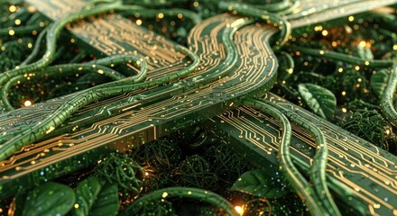 Obraz premium Circuit board interwoven with nature