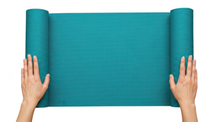 Top View Hands Unrolling Turquoise Yoga Mat