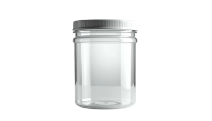 Clear, cylindrical plastic jar with white lid