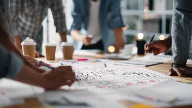 Diverse Team Collaborating on Creative Design Project in Modern Office