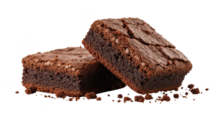 Two Fudgy Chocolate Brownies Isolated On Black Background