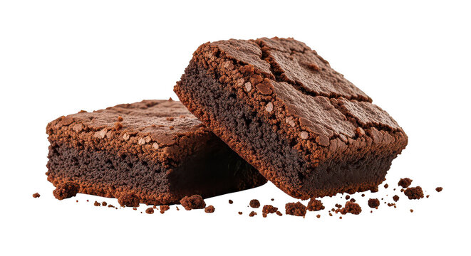 Two Fudgy Chocolate Brownies Isolated On Black Background