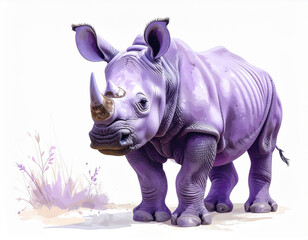 Obraz premium Artistic purple rhinoceros standing on a white background