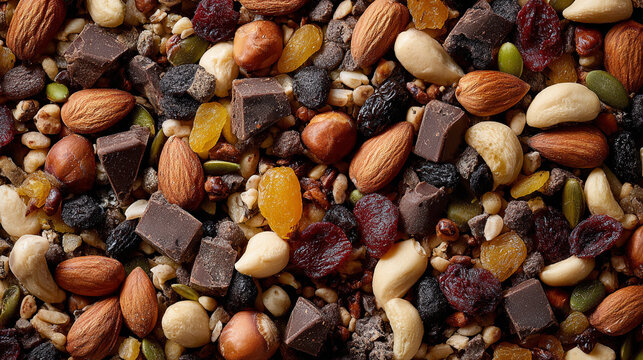 Top view of trail mix texture background 