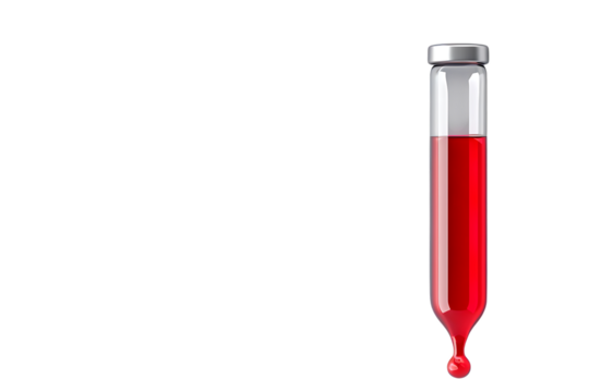 Vibrant red liquid drips dramatically from a modern glass pipette, perfect for scientific research, medical concepts, or dramatic design elements