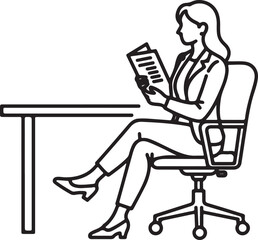 Professional woman reviews documents at modern desk