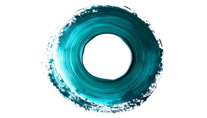 Abstract teal brushstroke circle on black background, rough texture