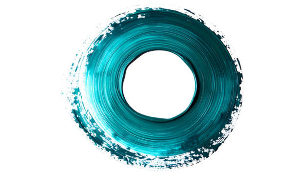Abstract teal brushstroke circle on black background, rough texture