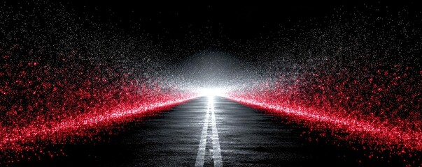 Contemporary urban street consumed by destruction concept. Illuminated road with striking light effects in darkness.