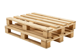 Isolated wooden pallets stacked in warehouse for industrial storage and freight logistics