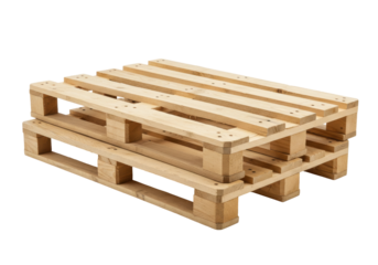 Isolated wooden pallets stacked in warehouse for industrial storage and freight logistics