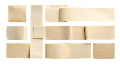 A collage of paper pieces, some folded or curved, arranged in a patchwork-like design