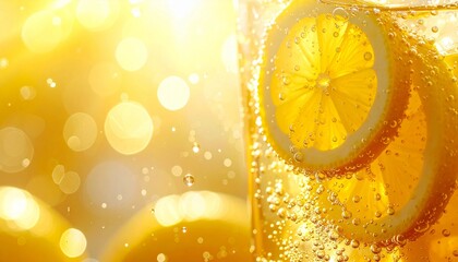 黄金の光に輝くレモンソーダの泡 generative ai
